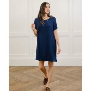 Cozy Earth Bamboo Rib-Knit Boyfriend Sleep Dress Size Small